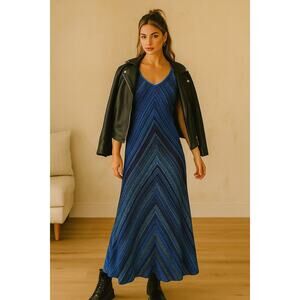 Philosophy Blue Ombre Crochet Knit Bodycon Maxi Dress | Strappy Back | Small